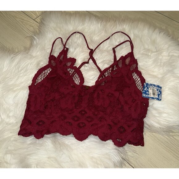 Free People Other - FP ONE Free People Adella Longline Bralette Bra Lace Boho Womens XS XSmall Red